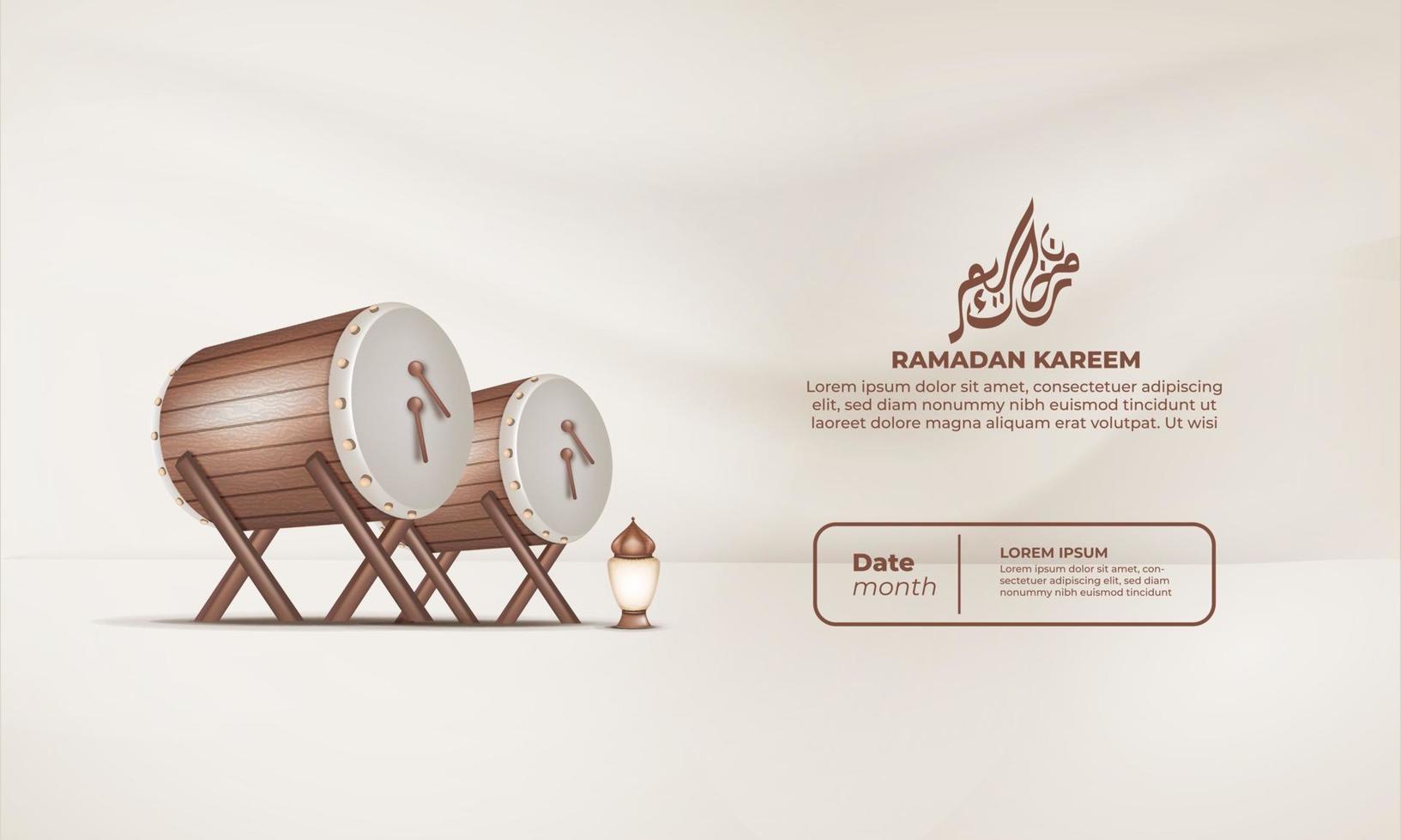 Ramadan kareem manifesto con un' tamburo e un' lampada su un' Marrone sfondo vettore