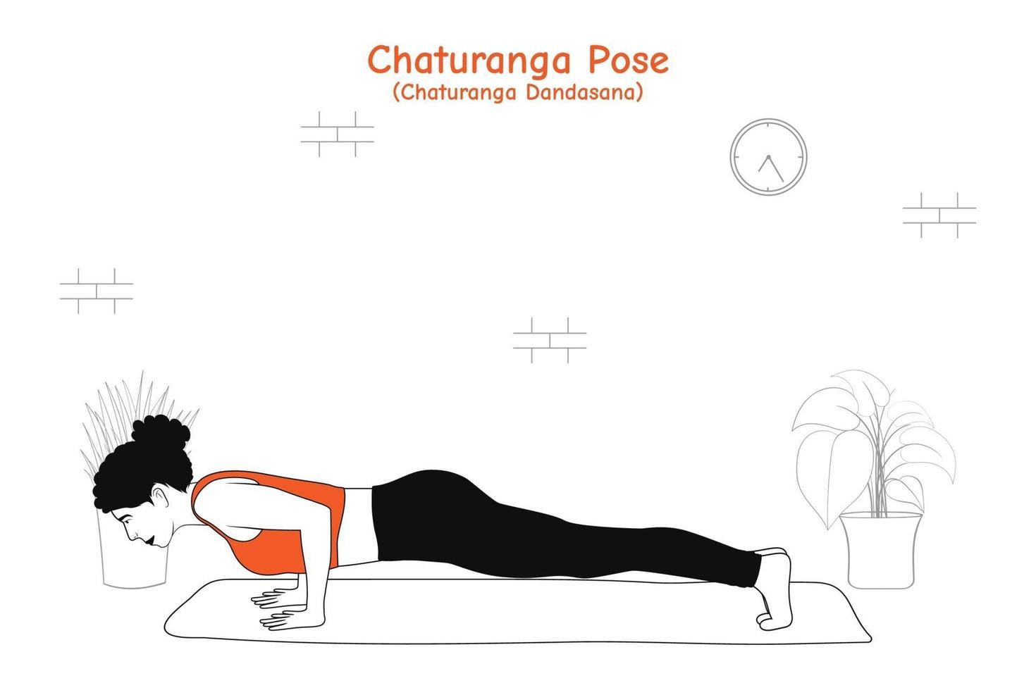 donna che fa yoga asana chaturanga o chaturanga dandasana vettore