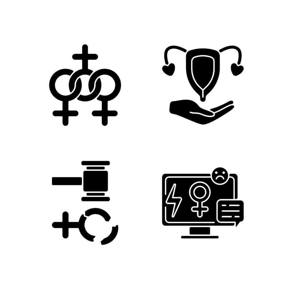 icone del glifo femminismo nero impostato su uno spazio bianco vettore