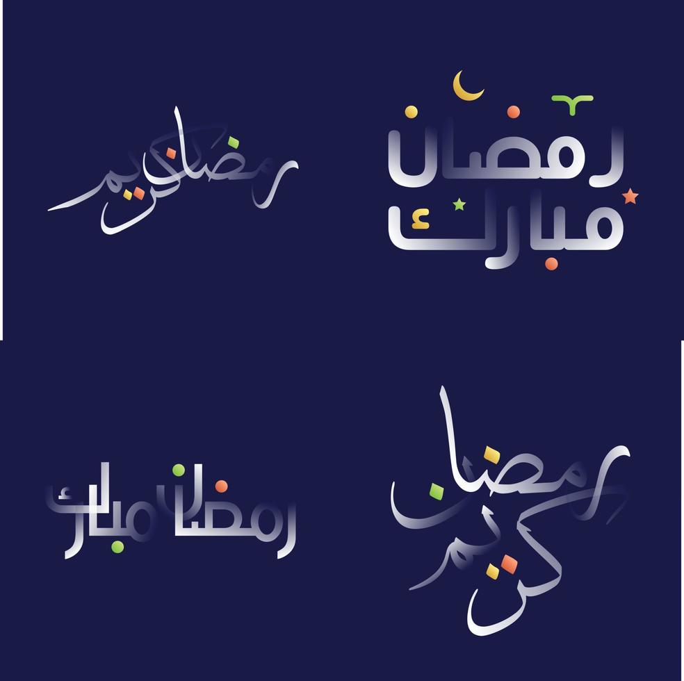 Ramadan kareem calligrafia imballare con bianca lucido effetto e colorato dettagli vettore