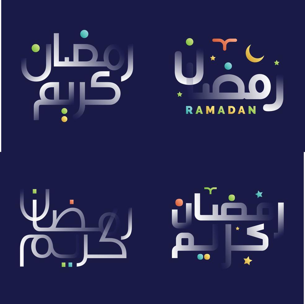 moderno Ramadan kareem calligrafia imballare con bianca lucido testo e colorato Accenti vettore