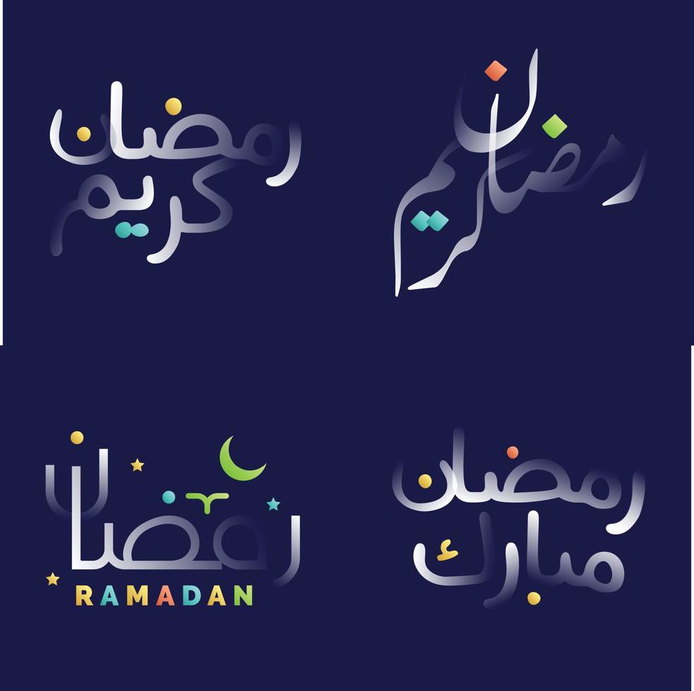 sbalorditivo Ramadan kareem calligrafia nel bianca lucido effetto con vivace colori per islamico festivo disegni vettore