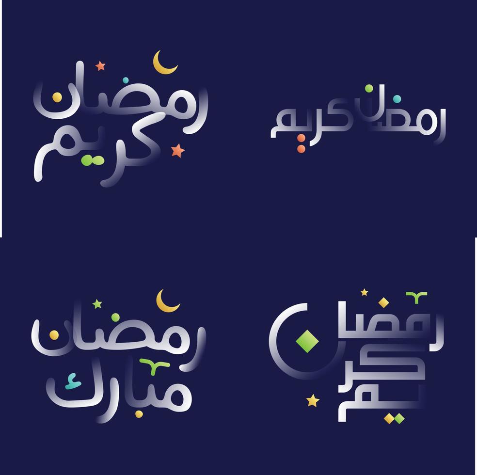 Ramadan kareem nel bianca lucido calligrafia con colorato design elementi per islamico saluto carte e banner vettore