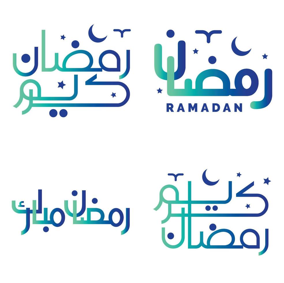 vettore illustrazione di pendenza verde e blu Ramadan kareem auguri con elegante Arabo tipografia.