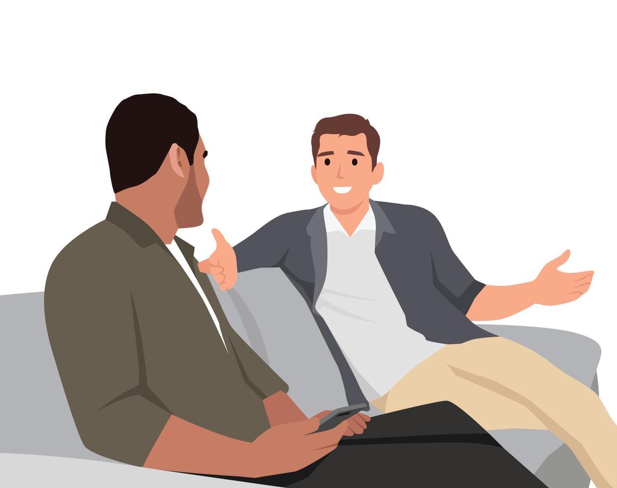 Due persone discutere attività commerciale investimento su il divano vettore