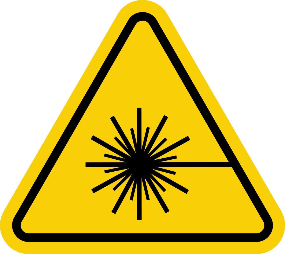 laser rischio cartello. avvertimento giallo triangolo. fare non Guarda in il laser trave. laser fascio cartello. vettore