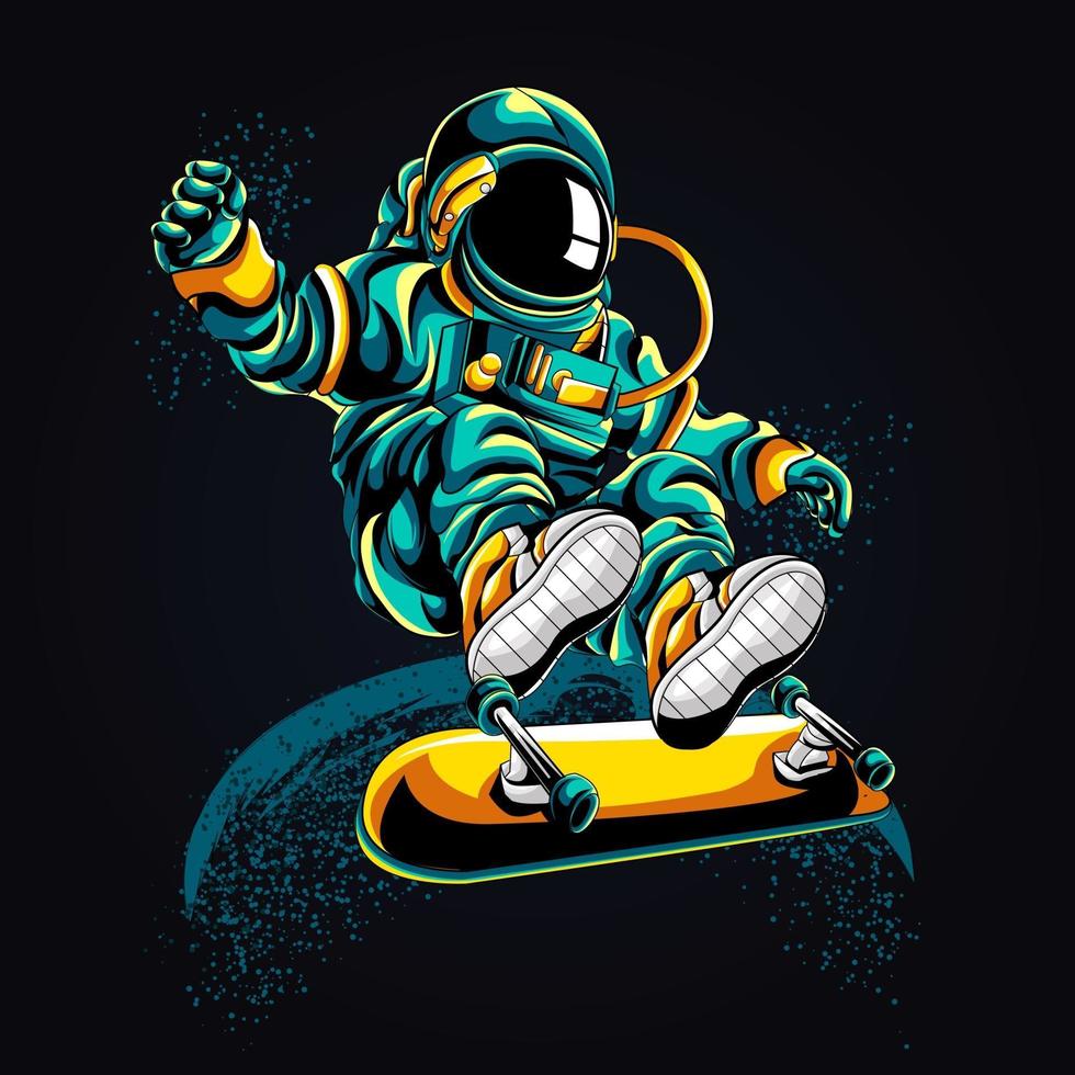 illustrazione del materiale illustrativo dello skateboard dell'astronauta vettore