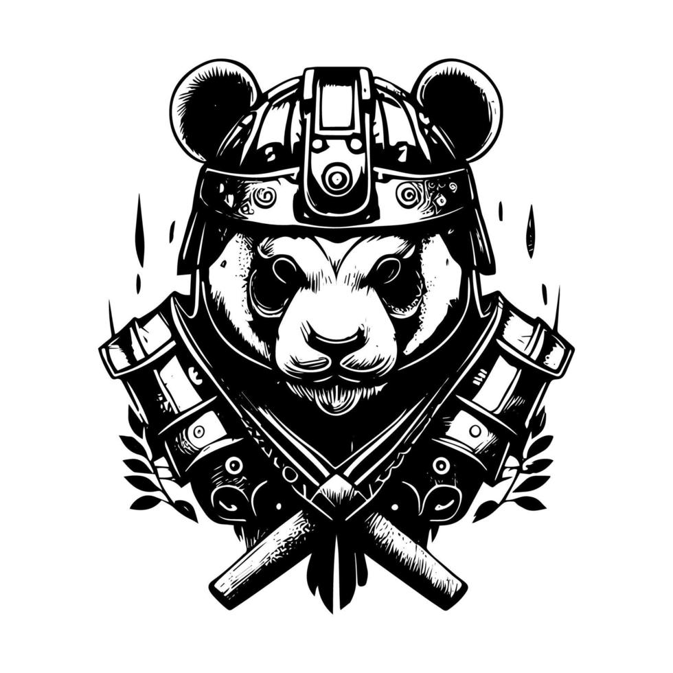 arrabbiato panda illustrazione logo nero e bianca mano disegnato illustrazione vettore