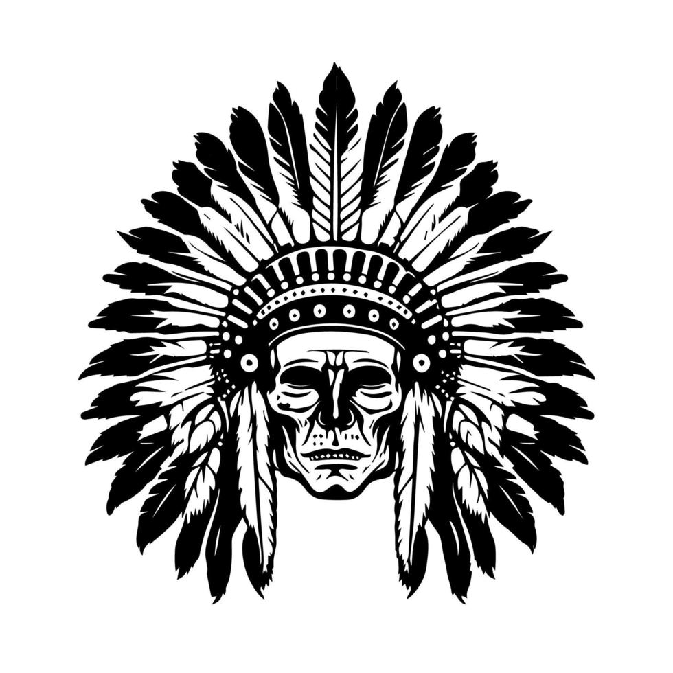 cranio testa con nativo americano indiano capo Accessori logo mano disegnato illustrazione vettore