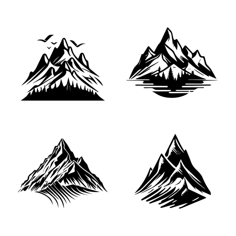 bellezza di montagne impostato logo picchi e valli illustrazione vettore