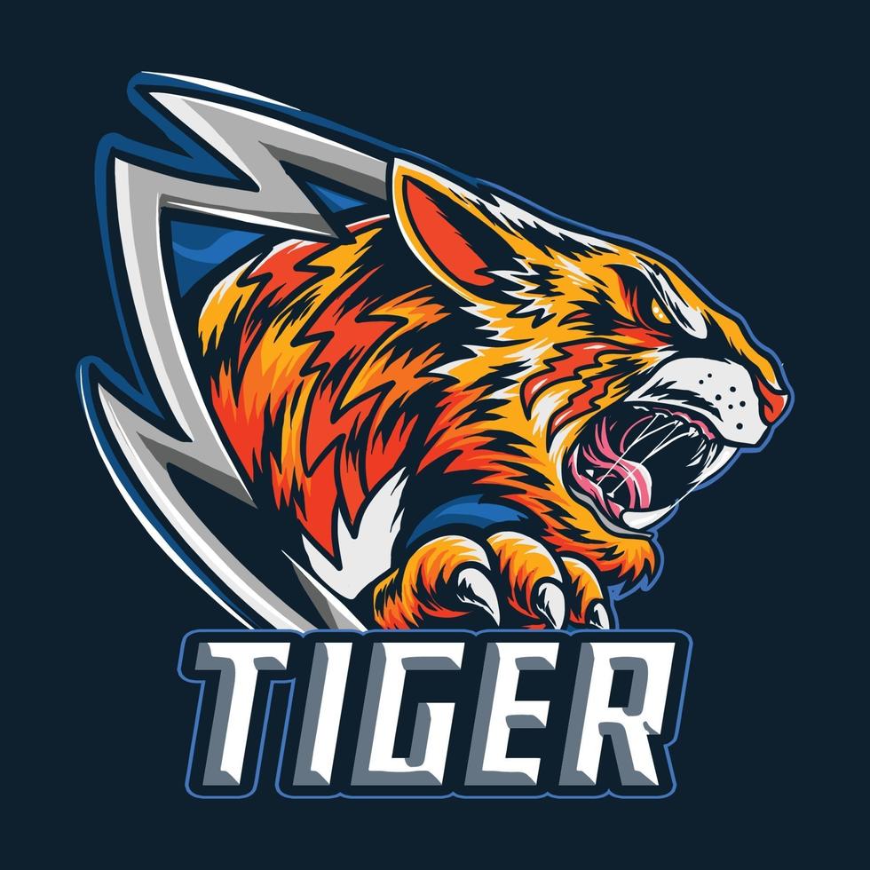 la tigre del Bengala come logo o mascotte e simbolo di e-sport vettore