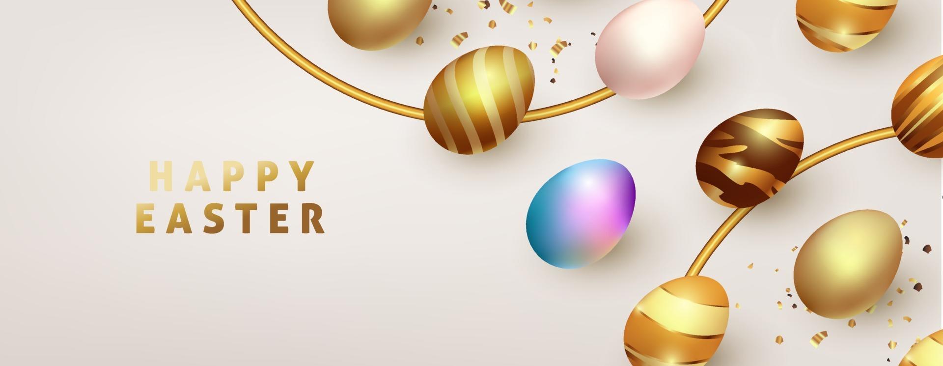 modello di sfondo di Pasqua con uova d'oro premium di lusso. vettore