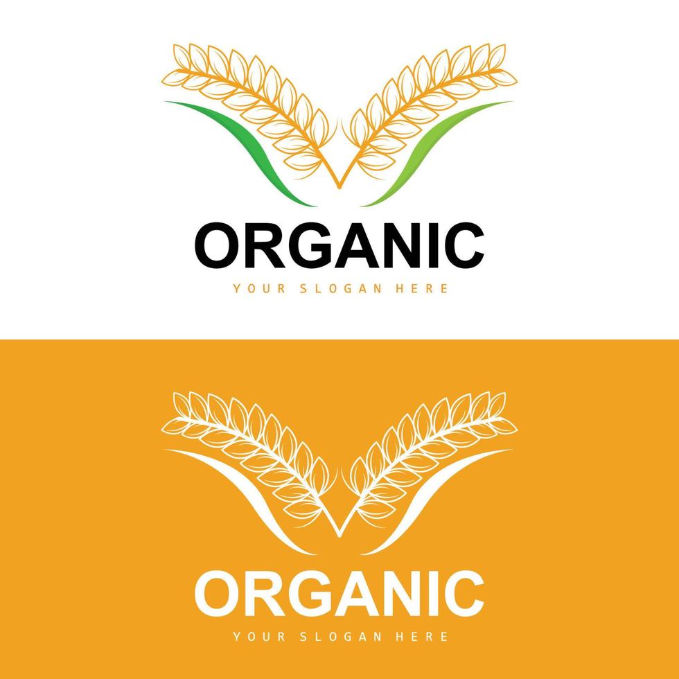 Grano riso logo, agricolo biologico impianti vettore, lusso design d'oro forno ingredienti vettore