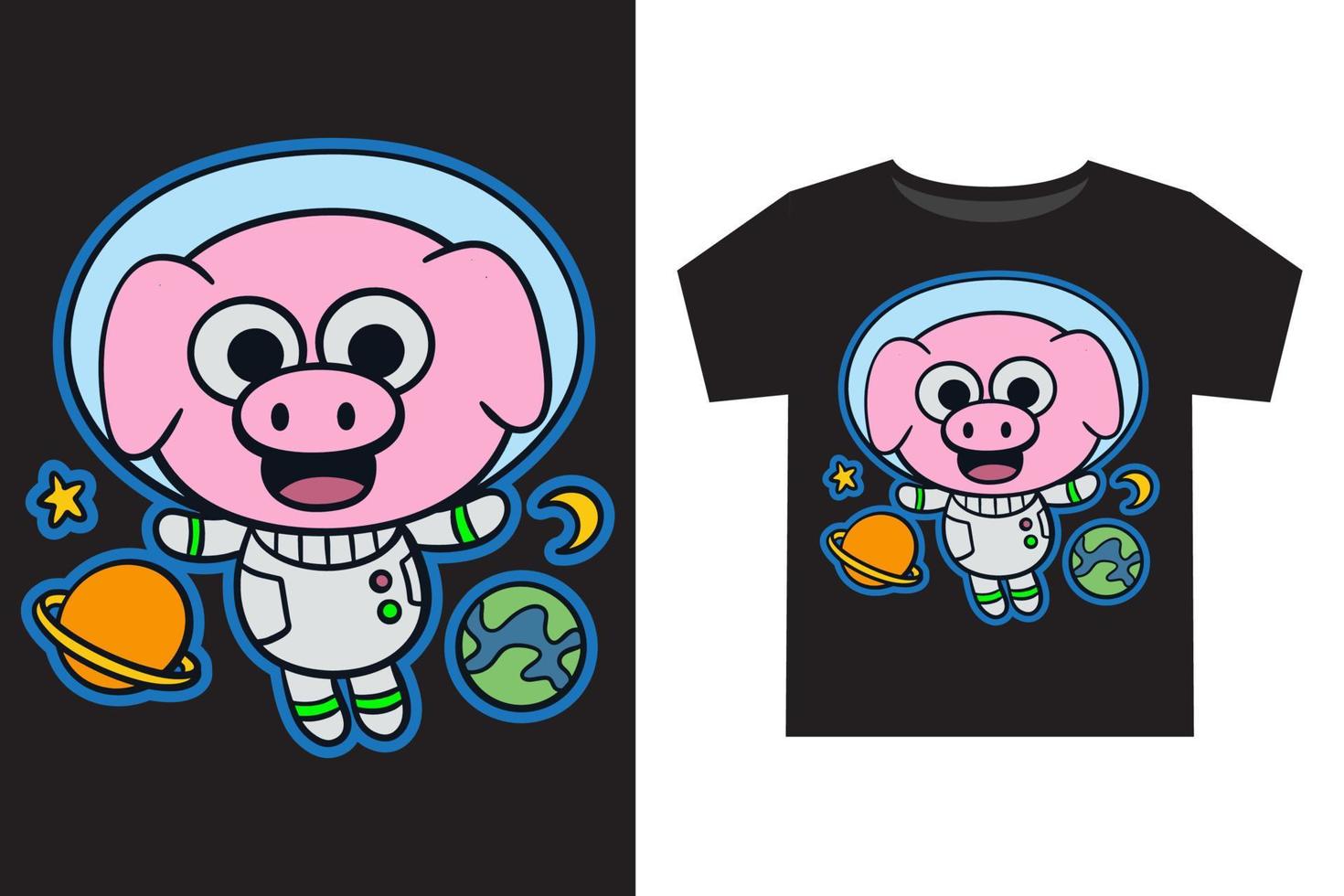 mano disegnato carino poco maiale astronauta cartone animato illustrazione per bambini t camicia design vettore