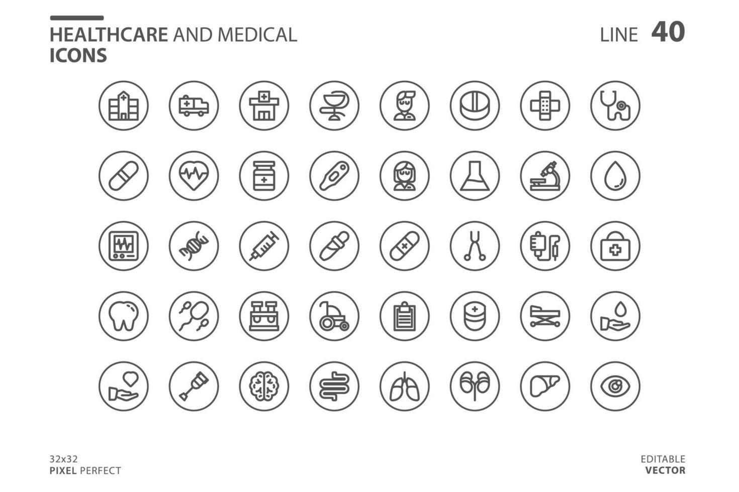 set di icone di stile di linea sanitaria e medica vettore