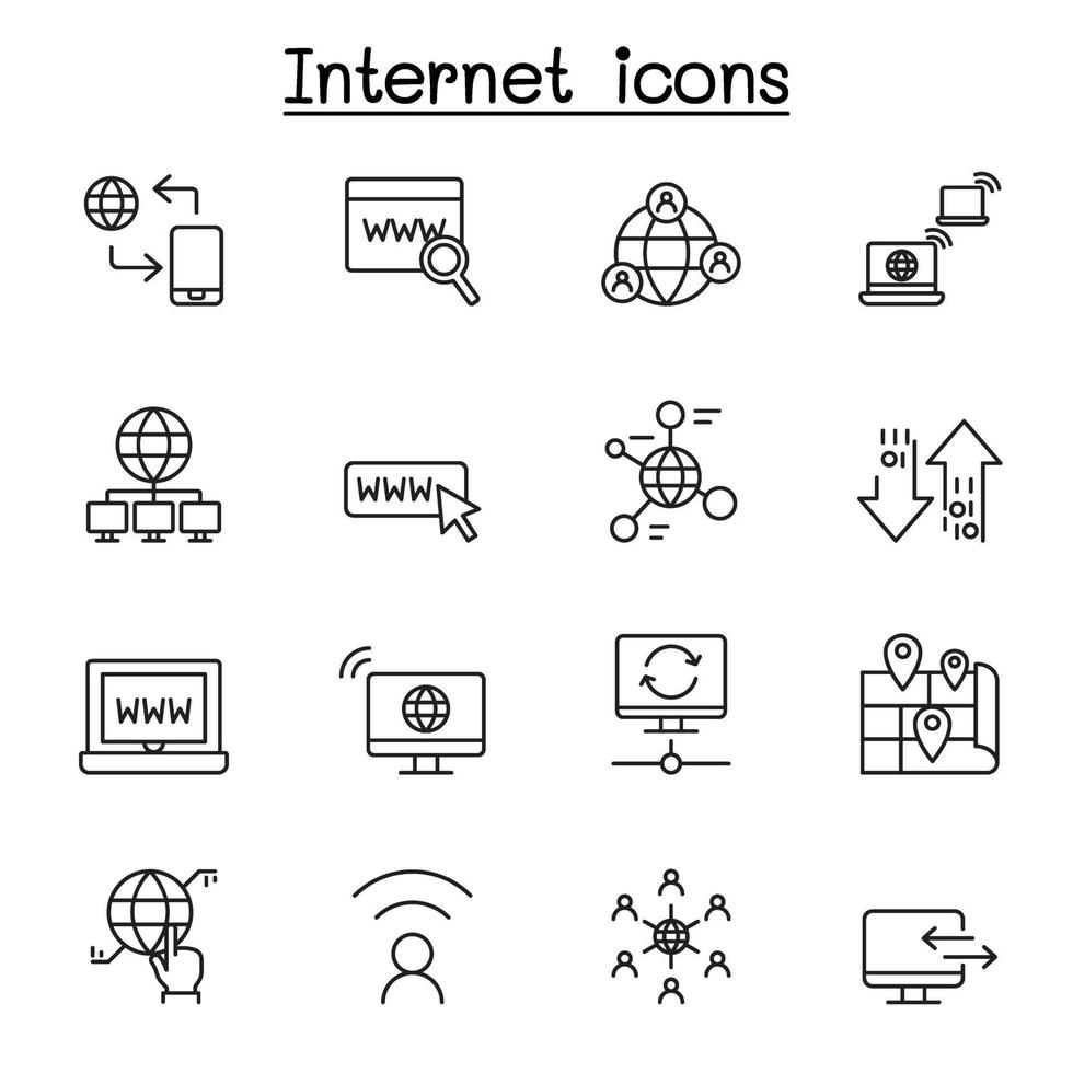 icona della tecnologia Internet impostata in stile linea sottile vettore