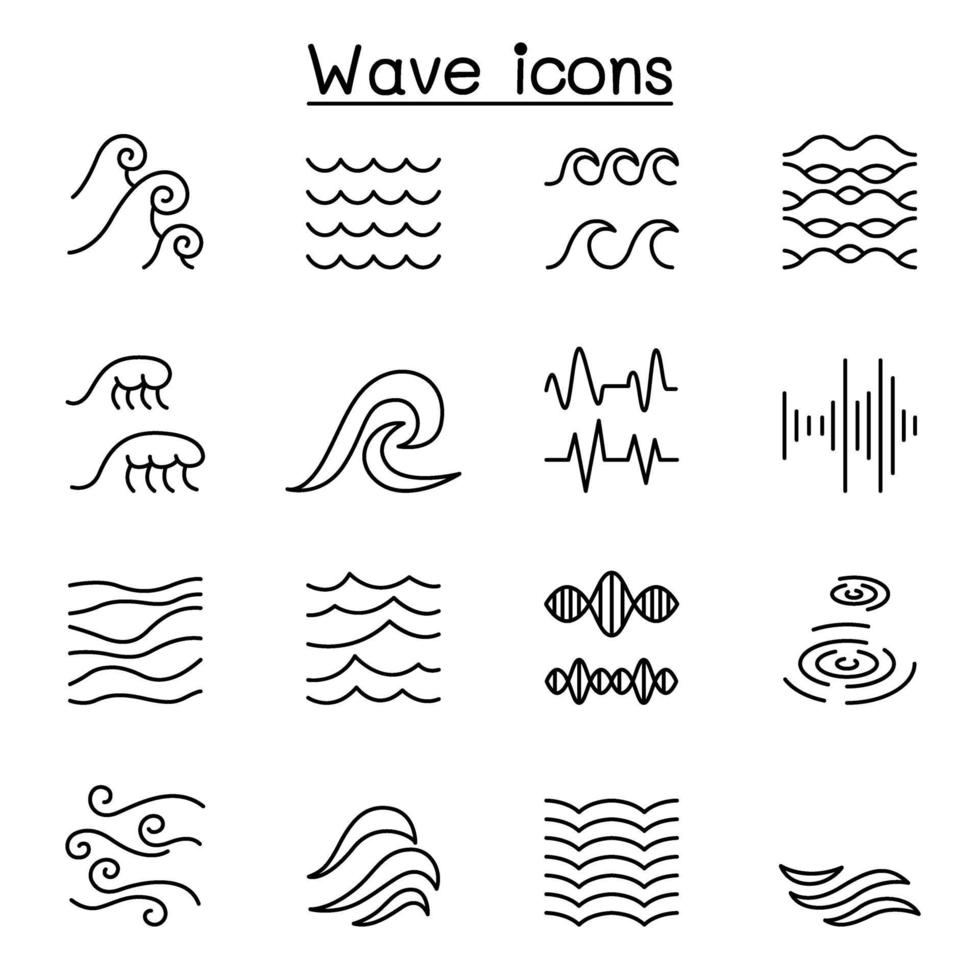 icona dell'onda impostata in stile linea sottile vettore