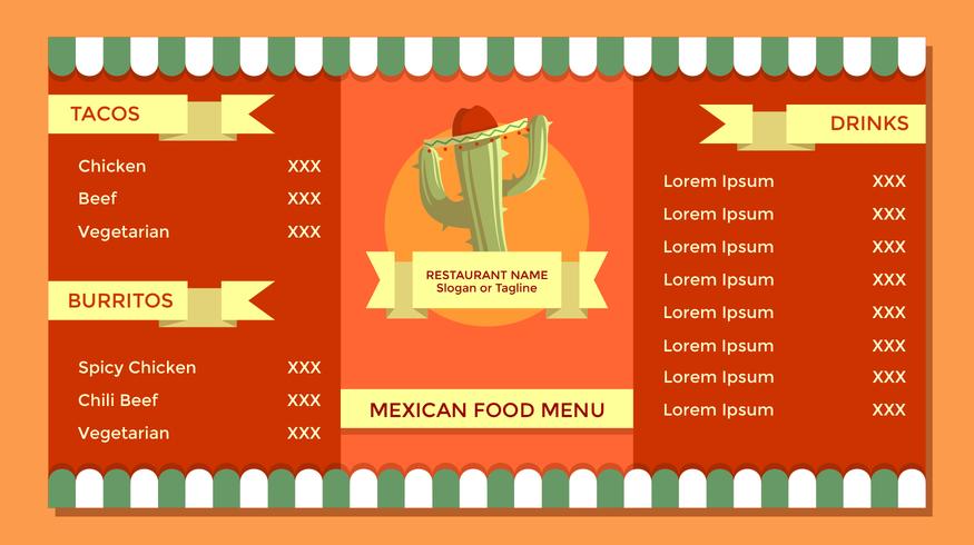 Vettore d'annata del modello del menu dell'alimento messicano