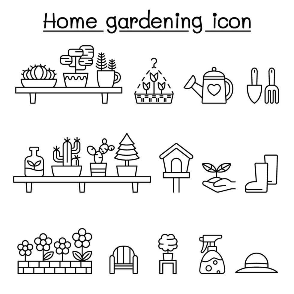 icone di giardinaggio impostate in stile linea sottile vettore