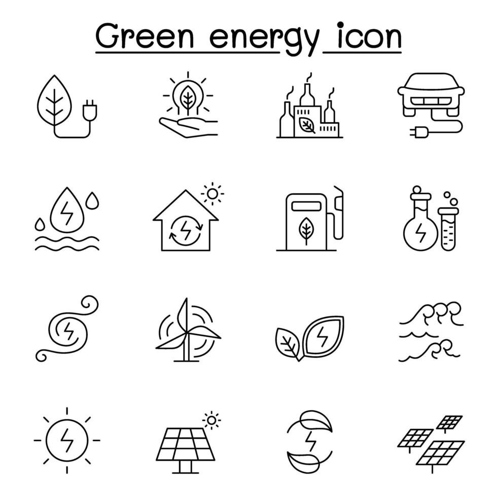 icona di energia verde impostata in stile linea sottile vettore