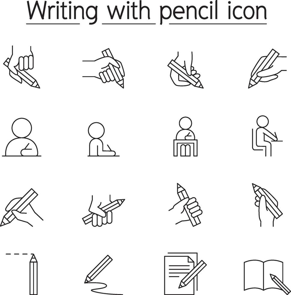 scrivendo con l'icona della matita impostata in stile linea sottile vettore