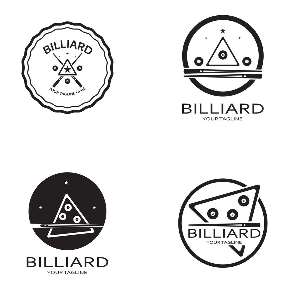 semplice biliardo logo modello illustrazione con biliardo palle e bastoni, disegno per biliardo cabina, biliardo affari, fatture concorrenza, cellulare biliardo gioco, app, badge, biliardo sport, vettore