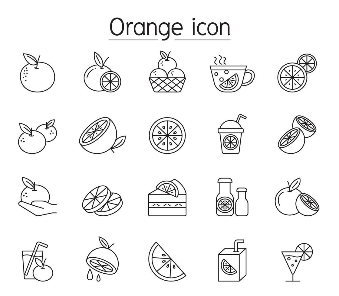 icona arancione impostata in stile linea sottile vettore