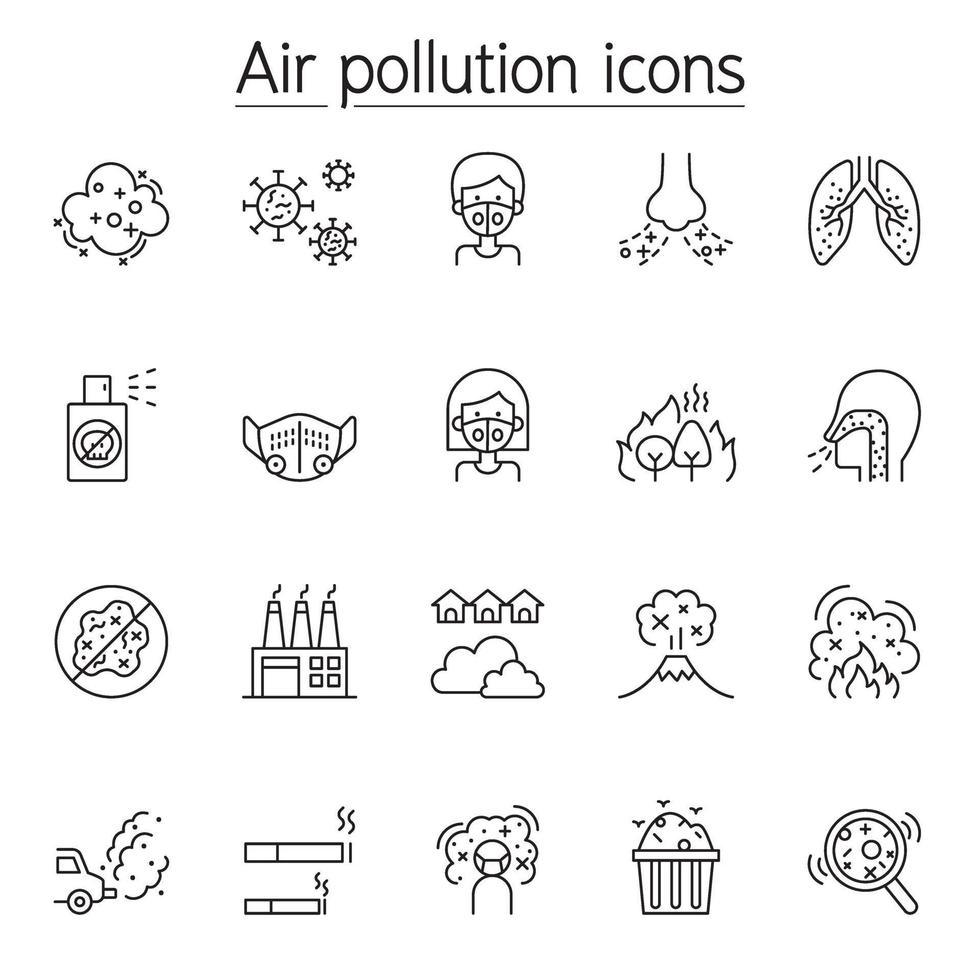 icona di inquinamento atmosferico impostato in stile linea sottile vettore