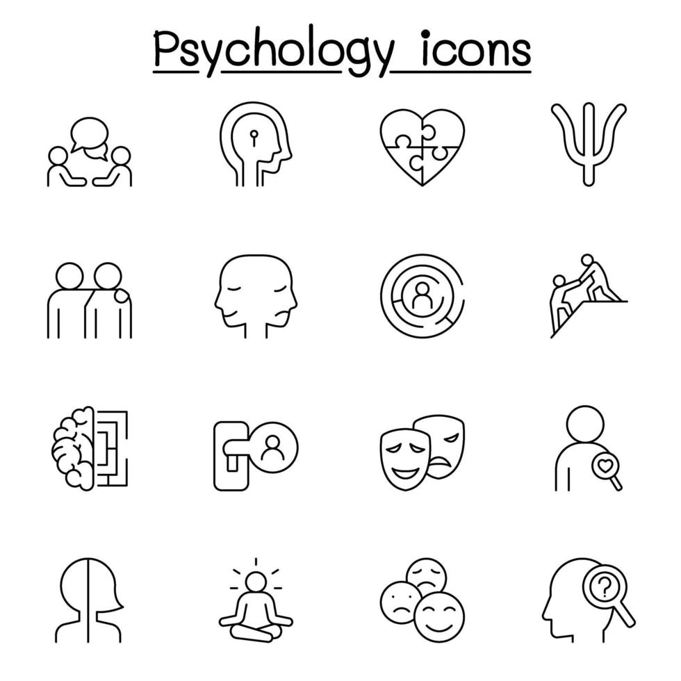 icone di psicologia impostate in stile linea sottile vettore