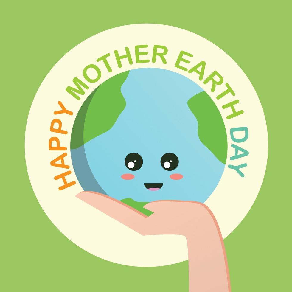 felice madre terra giorno concetto con la terra in mano umana su sfondo verde vettore