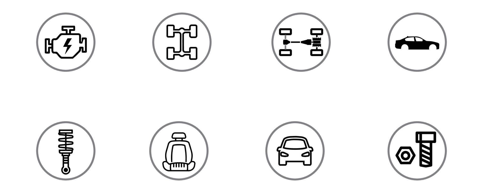 auto ricerca problema icona. macchine servizio e riparazione parti icone universale impostato per ragnatela e mobile su colorato sfondo vettore