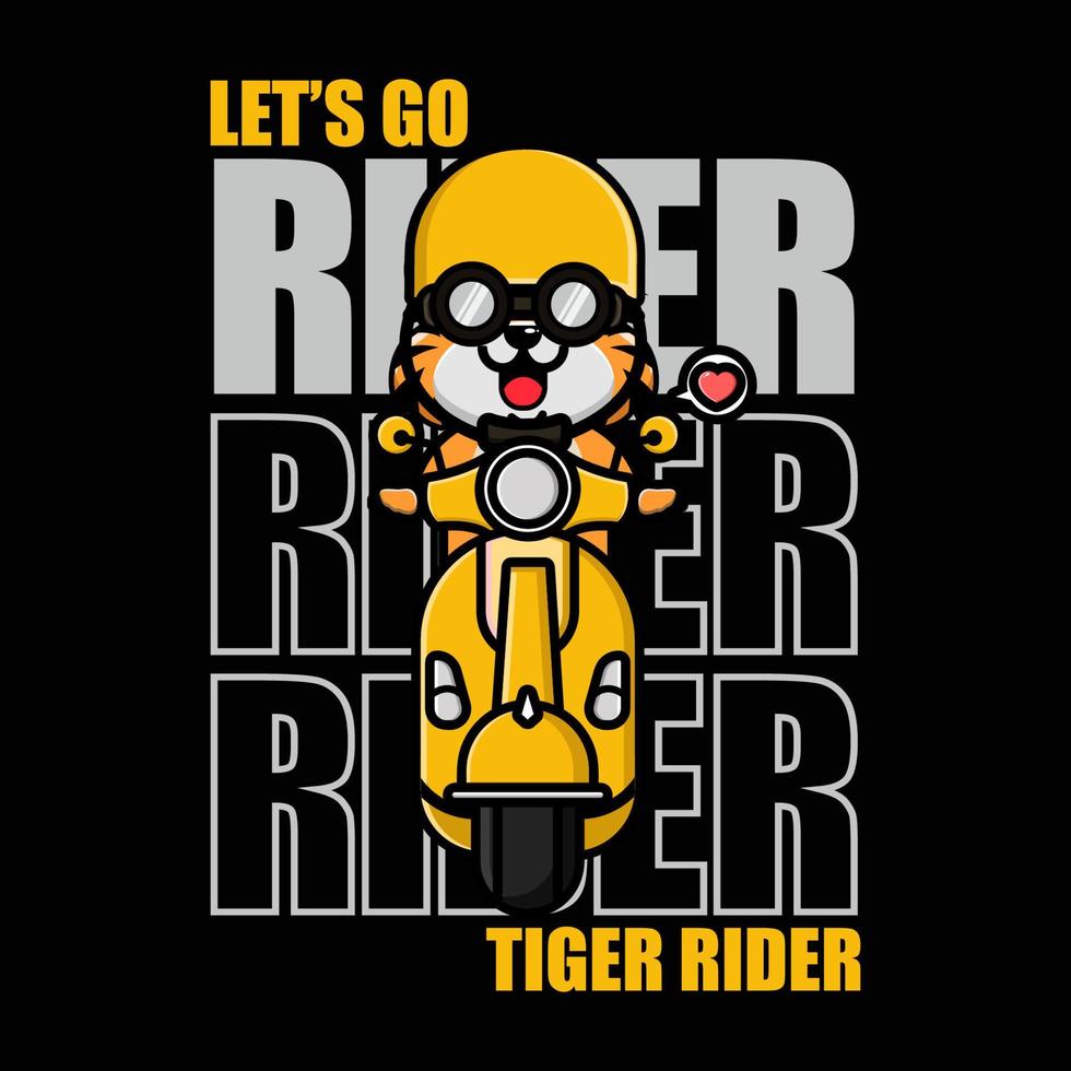 carino tigre equitazione scooter maglietta design vettore