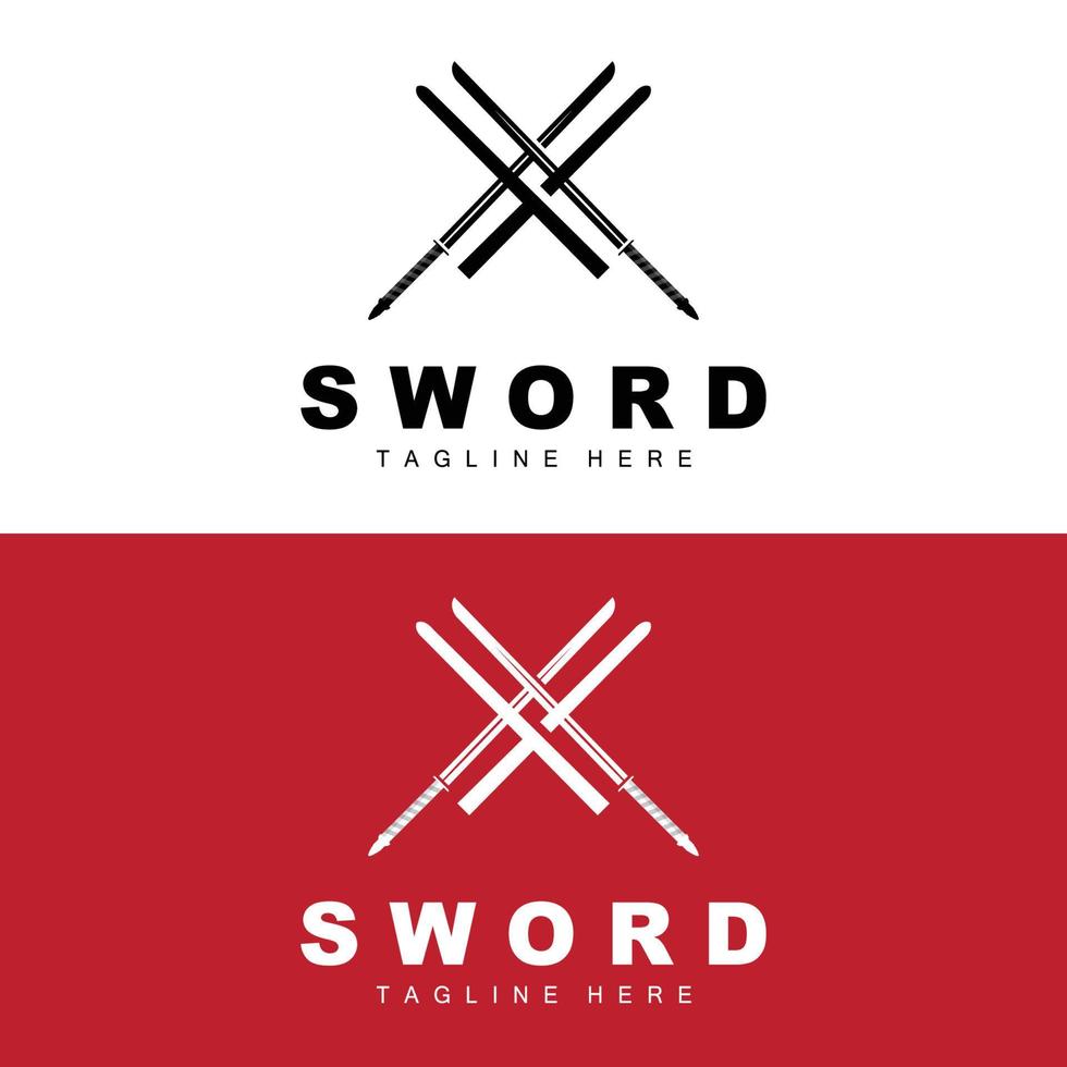 spada logo, samurai katana monocromatico disegno, vettore guerra arma taglio attrezzo modello icona