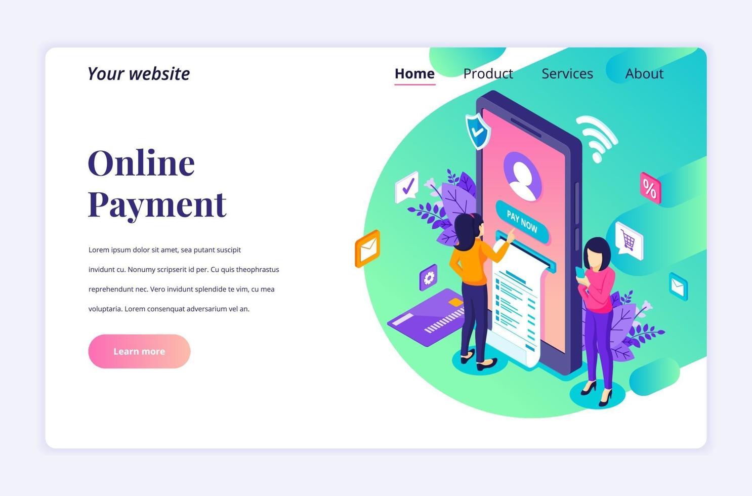 moderno concetto di design piatto isometrico di pagamento online, trasferimento di denaro con caratteri per sito Web e sito Web mobile. modello di pagina di destinazione. illustrazione vettoriale