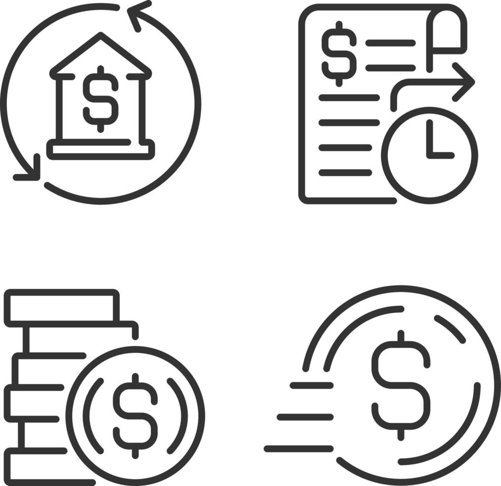 attività commerciale bancario Servizi pixel Perfetto lineare icone impostare. mutuo pagamento. in piedi ordine. Spedire i soldi. personalizzabile magro linea simboli. isolato vettore schema illustrazioni. modificabile ictus