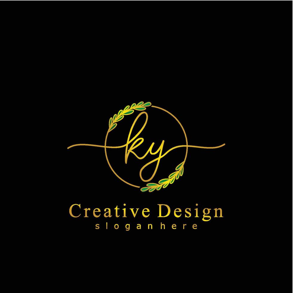 iniziale ky bellezza monogramma e elegante logo disegno, grafia logo di iniziale firma, nozze, moda, floreale e botanico logo concetto design. vettore