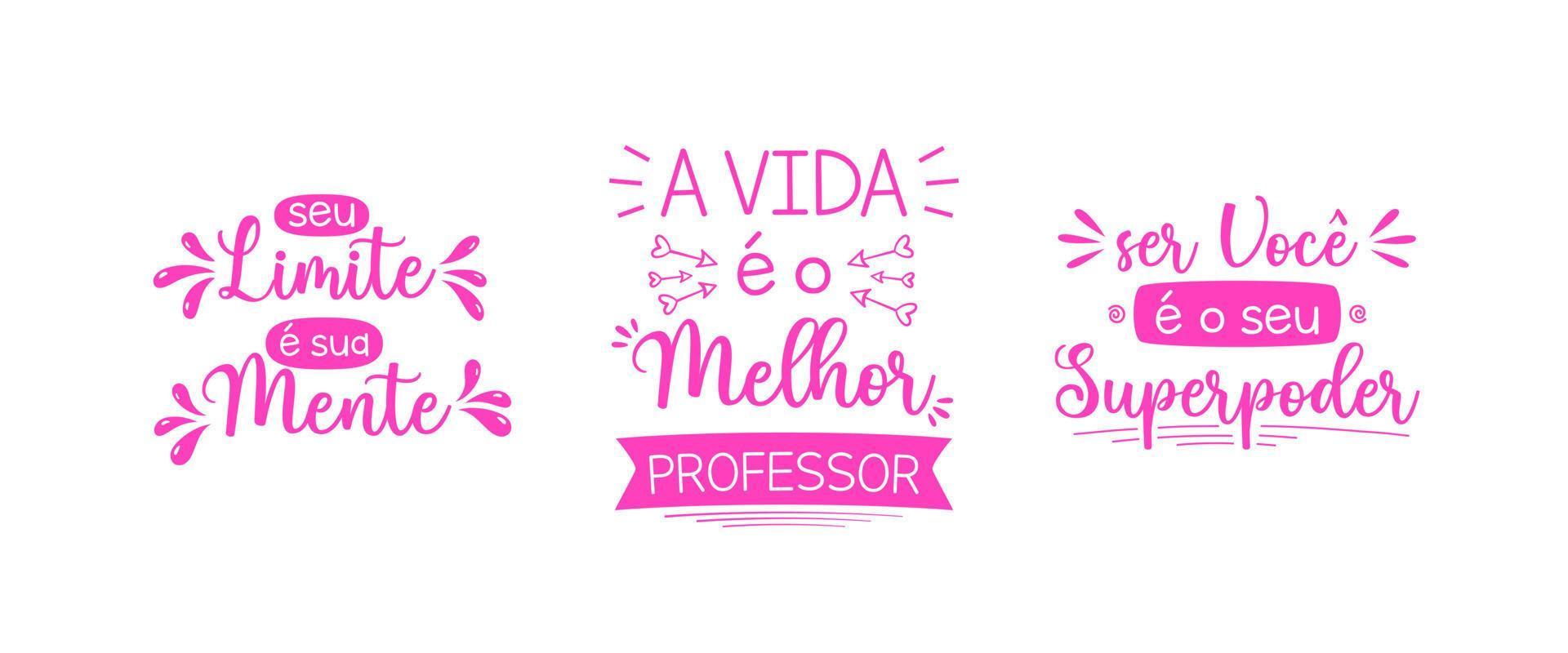 tre ispirazione frasi nel portoghese. traduzione - il tuo limite è il tuo mente. - vita è il migliore insegnante. - essere voi è il tuo superpotenza. vettore