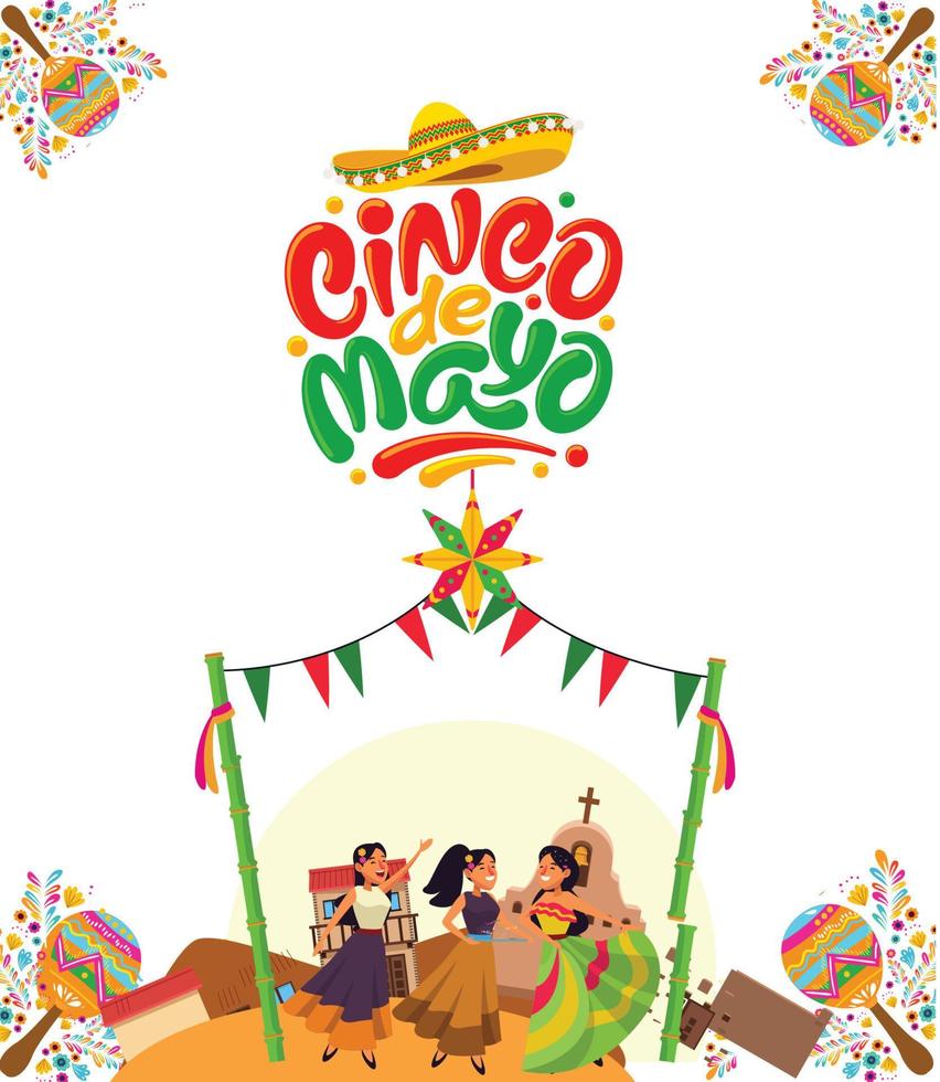 crema moderno de cinco de mayo festa impostato di carattere. contento messicano costume indossare ragazze. vettore illustrazione