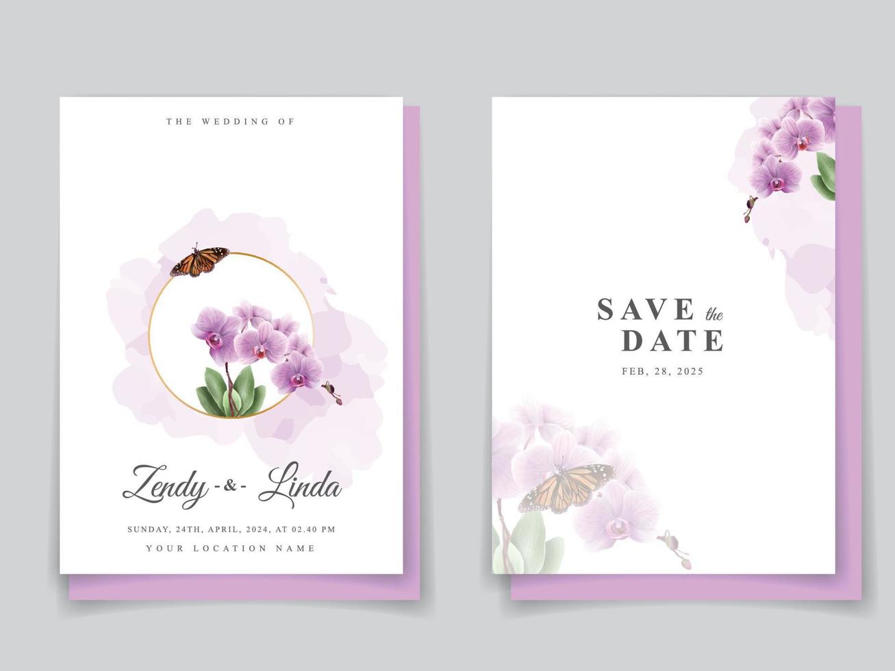 minimalista nozze invito carta con orchidea illustrazione vettore