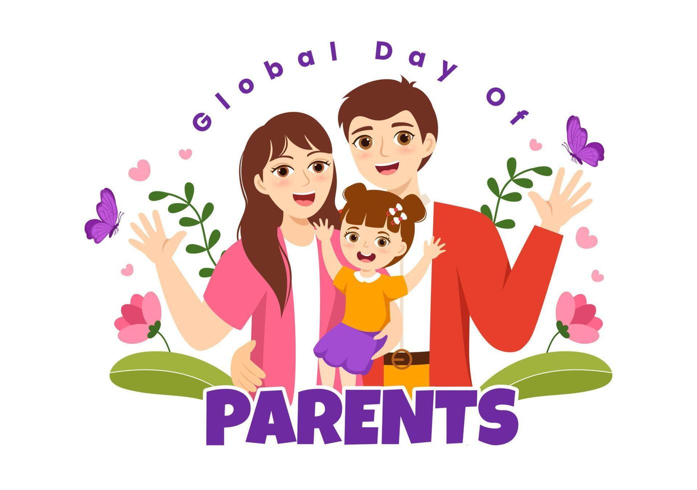 globale giorno di genitori illustrazione con importanza di essere un' paternità e suo ruolo nel bambini nel piatto cartone animato mano disegnato per atterraggio pagina modello vettore