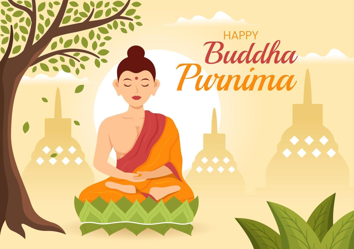 contento Budda purnima illustrazione con Vesak giorno o indiano Festival per spirituale nel piatto cartone animato mano disegnato per ragnatela bandiera o atterraggio pagina modelli vettore