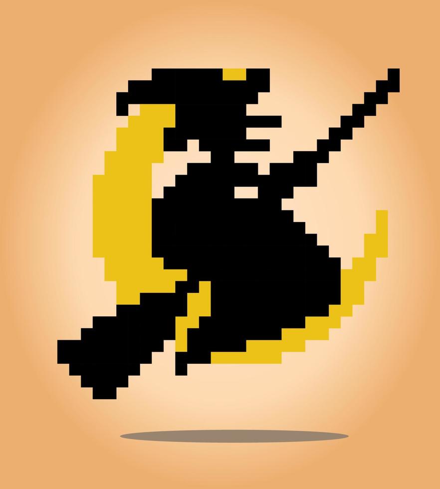 8 bit pixel la strega che vola con una scopa, in illustrazione vettoriale per risorsa di gioco o motivo a punto croce