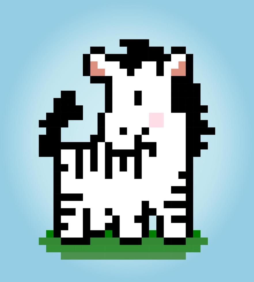 8 bit pixel di zebra. pixel di animali nelle illustrazioni vettoriali per risorse di gioco o schemi a punto croce