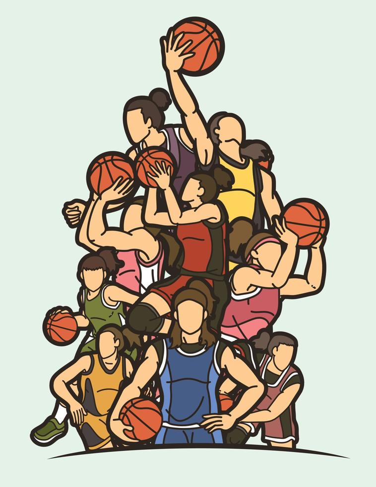 gruppo di pallacanestro donne Giocatori mescolare azione vettore