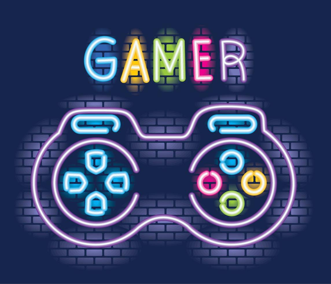 gamer neon cartello vettore