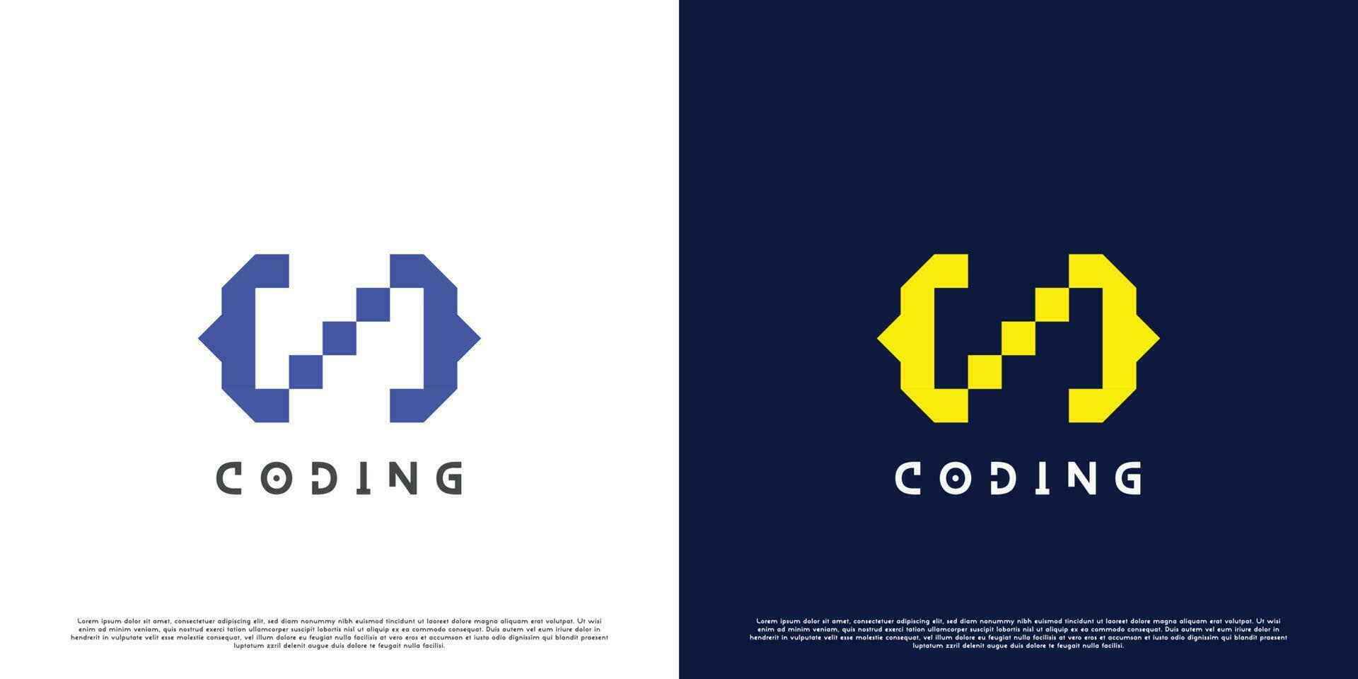 codice codifica logo design illustrazione. moderno html pixel programmatore astratto silhouette nel tecnologia. semplice piatto design. vettore