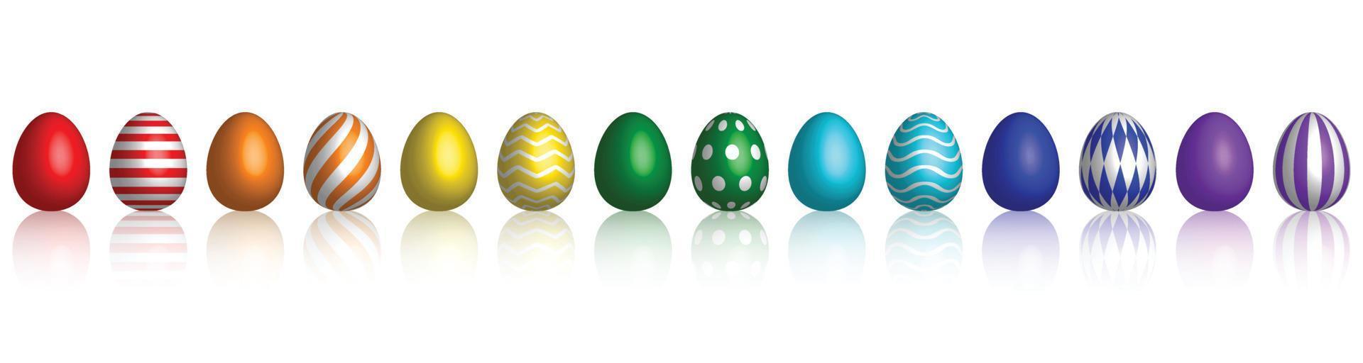 Pasqua uova. liner con diverso colori e modelli. arcobaleno colorato tridimensionale isolato vettore illustrazione su bianca sfondo