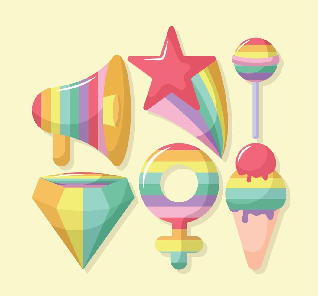 sei LGBTQ orgoglio icone vettore