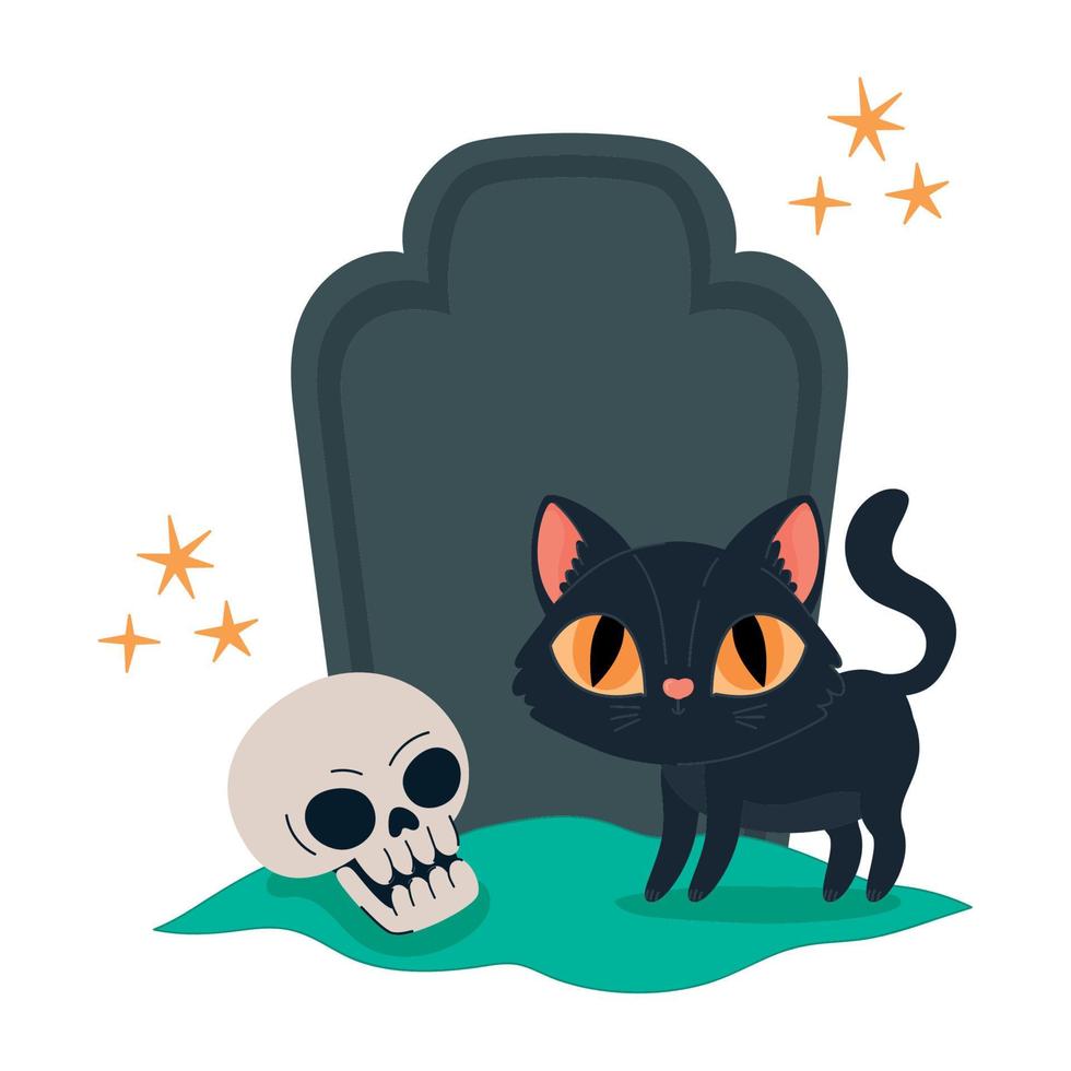 Halloween gatto su pietra sepolcrale vettore