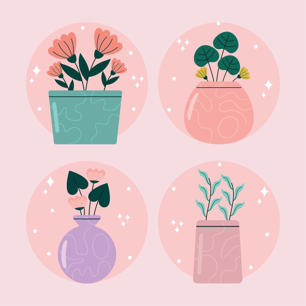 quattro piante in vaso vettore